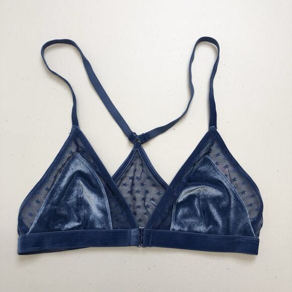 Victoria's Secret Other - Victoria's Secret Blue Velvet Bralette Bra XS Stars Front Closure Racerback